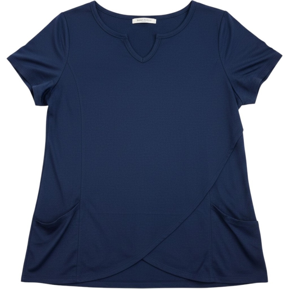 Zim & Zoe Lounge Navy Blue Short Sleeve Tulip Hem Pocket Top Plus Size 22/24